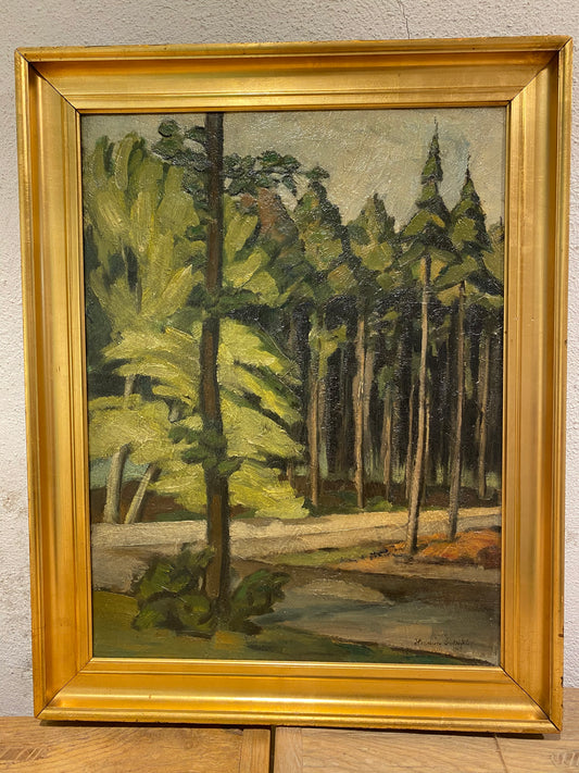 Henning Schiøler (1898-1966). Impressionistisk oliemaleri af Ordrup Krat. Fra 1919.