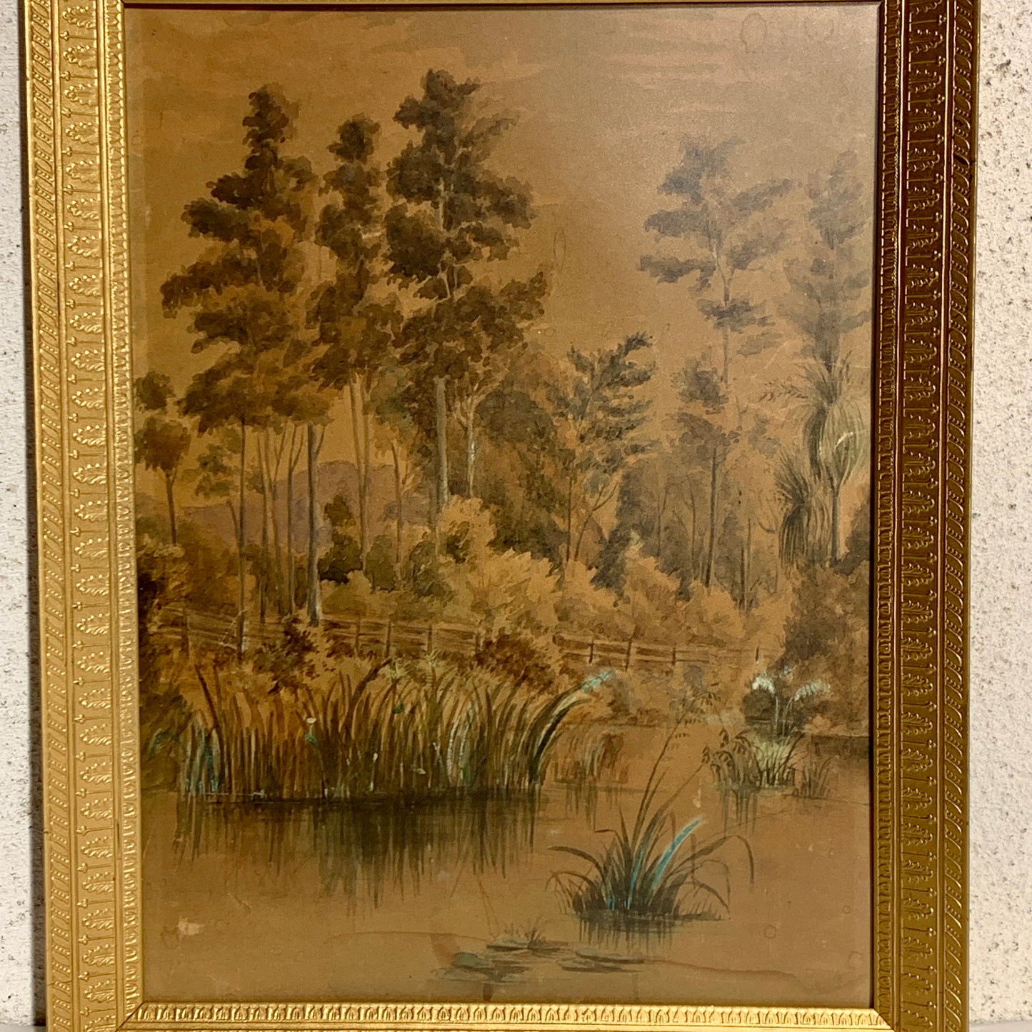 Antik akvarel maleri, USA, fra 1800 tallet