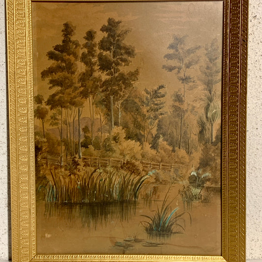 Antik akvarel maleri, USA, fra 1800 tallet