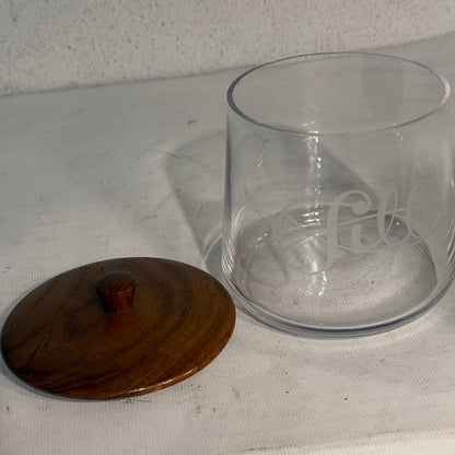 Ældre sukker glas lågkrukke med teak låg.