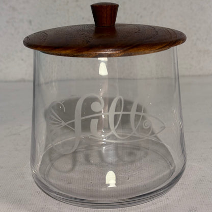 Vintage sugar glass jar with wooden lid
