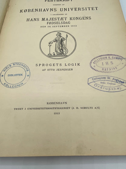Otto Jespersen. Sprogets Logik. Antikvarisk dansk bog. 1.Udgave. 1.Oplag. Fra 1913