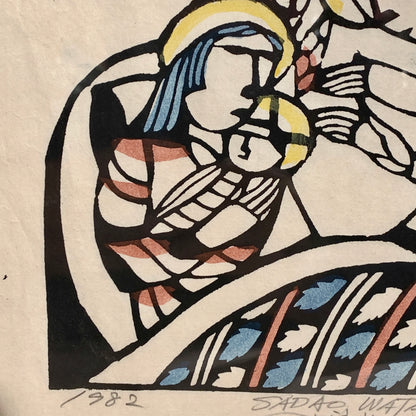 Sadao Watanabe (f.1913-1996)håndkoloreret Stencil-tryk fra 1982.