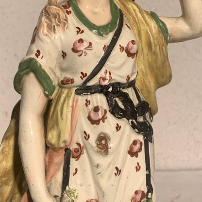 Antique Staffordshire Pearlware, Diana (Artemis), Goddess of the Hunt, from 1820.