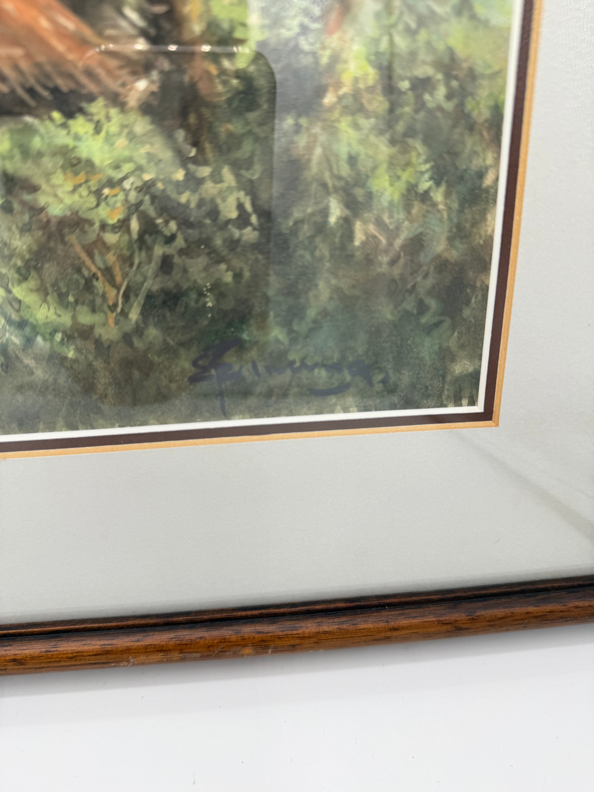 Impressionistisk akvarel af landsbyhytte med figur. Indonesien. Slut 20. Årh. Signeret