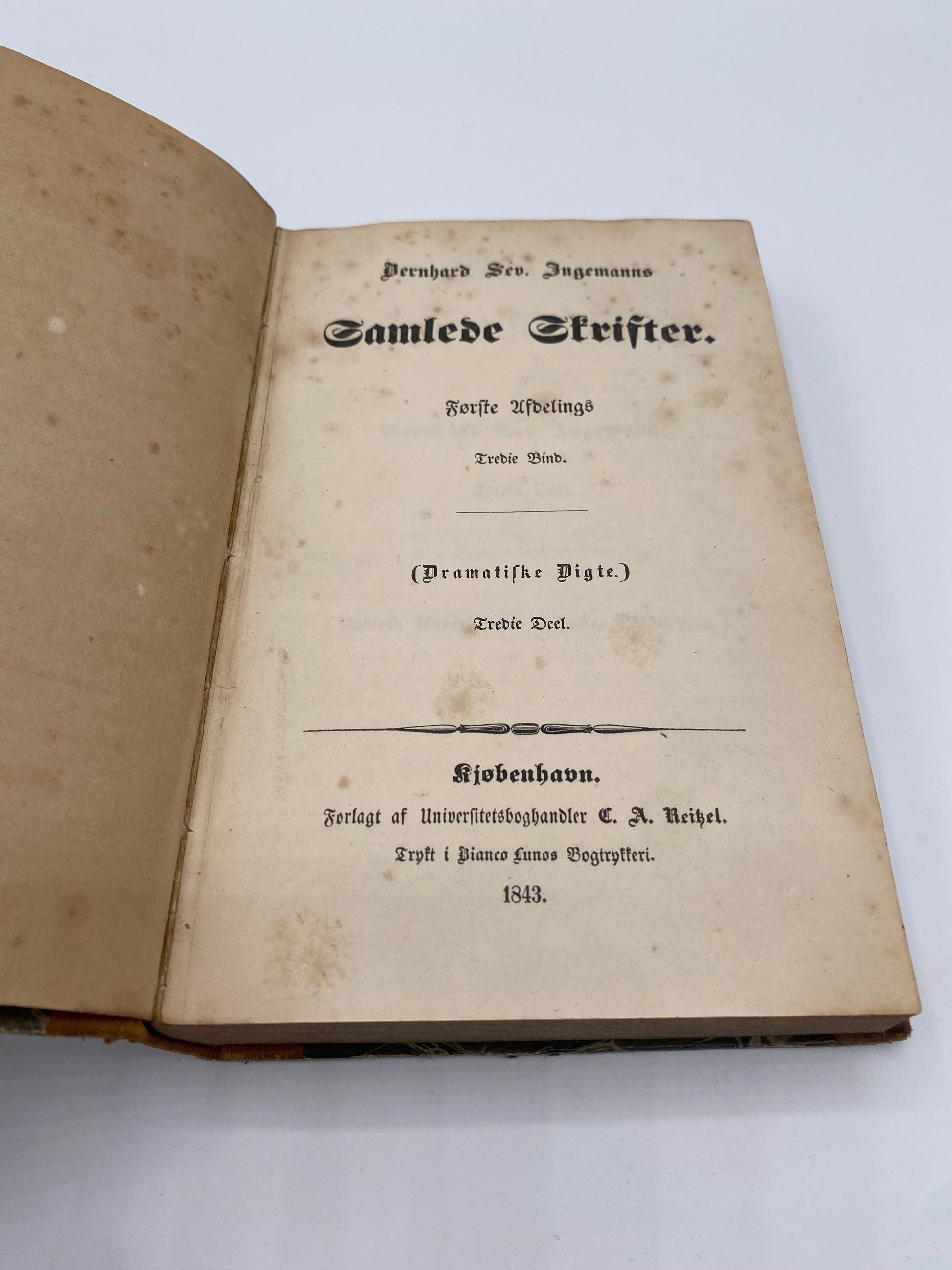 Samlede Dramatiske Digte. Af Bernhard Sev. Ingemann. 3. Og 4. Del. Antikvarisk dansk bog. 1. Udgave. 1. Oplag. Fra 1843