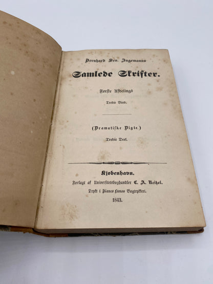 Samlede Dramatiske Digte. Af Bernhard Sev. Ingemann. 3. Og 4. Del. Antikvarisk dansk bog. 1. Udgave. 1. Oplag. Fra 1843