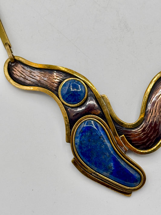 Vintage "Hecho a Mano" Hals-collier med Lapis lazuli. Chile. Slut 20.Årh