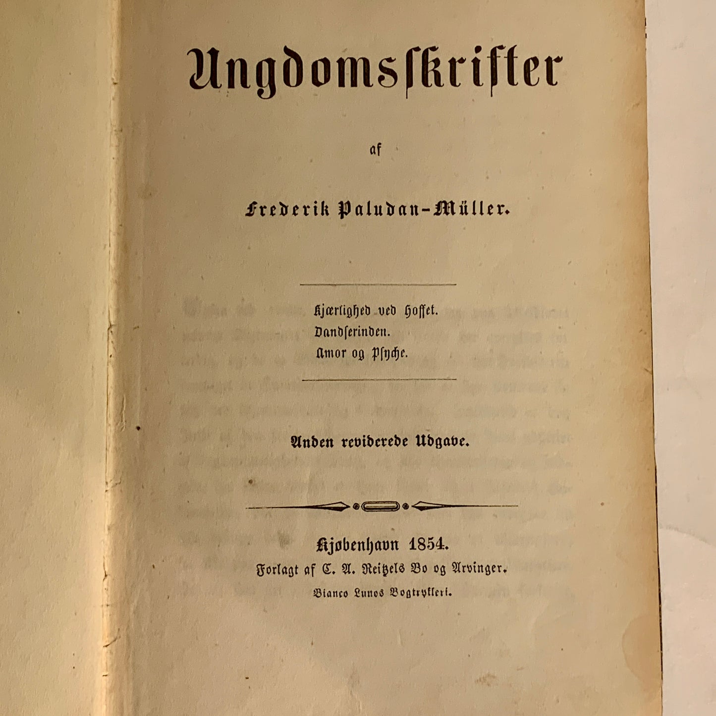 Frederik Paludan Müller. Ungdomspublikationer. Antikvarisk bog. 2.Udgave. Fra 1854.