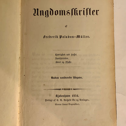 Frederik Paludan Müller. Ungdomspublikationer. Antikvarisk bog. 2.Udgave. Fra 1854.