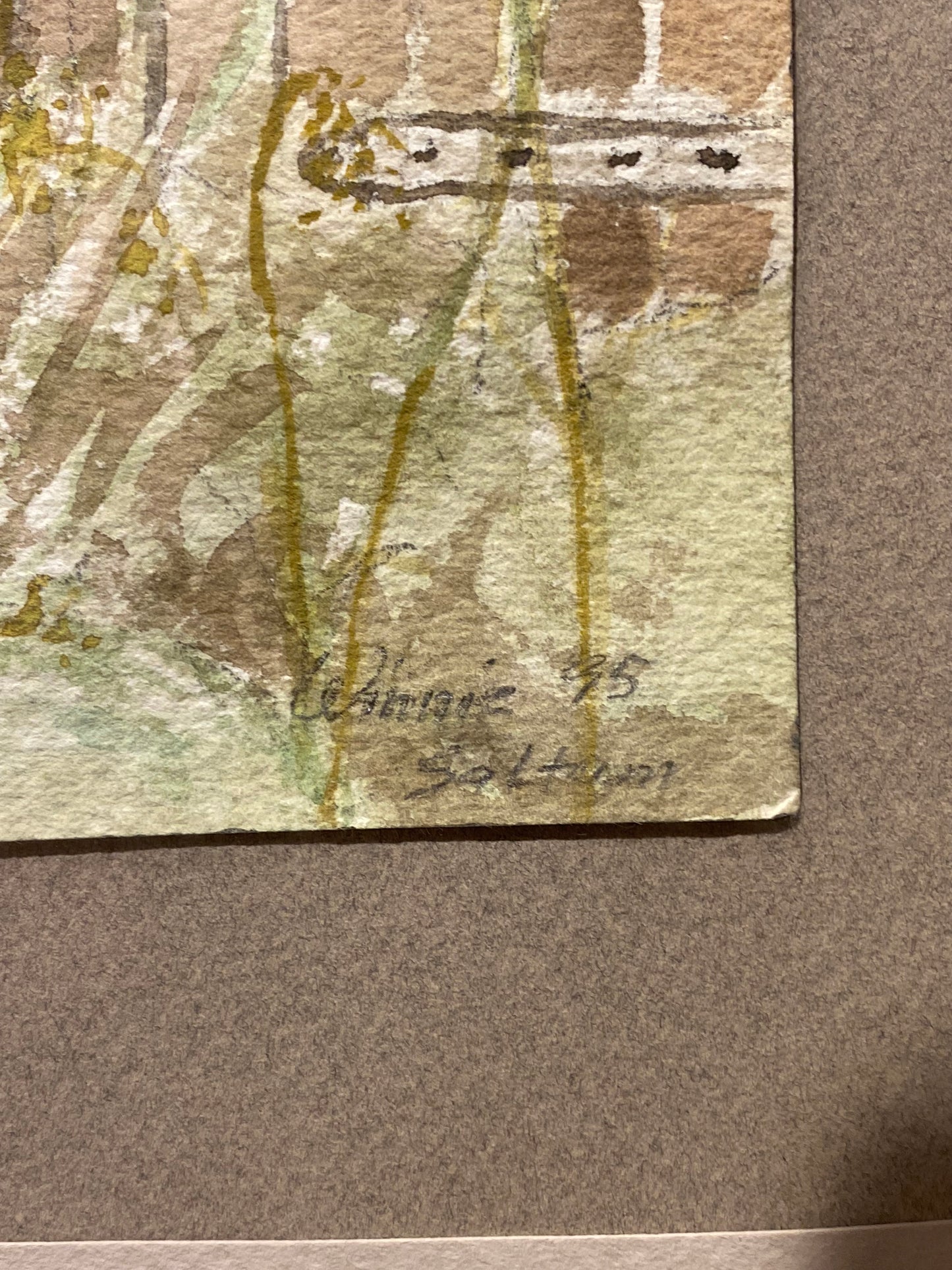 Naturalistisk akvarel af fiskerskur. Dansk. Fra 1995. Signeret