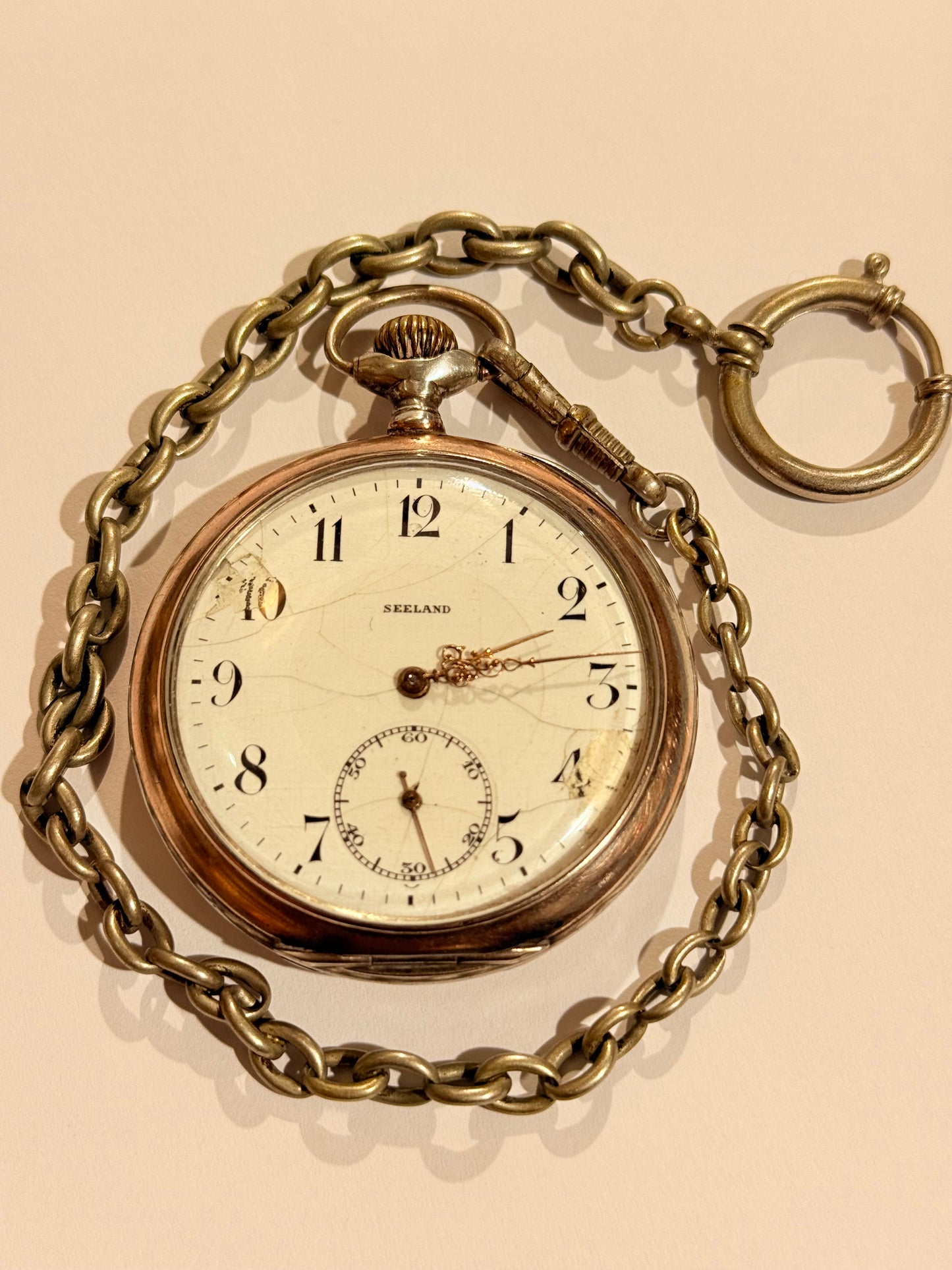 Antik stort Sealand manuelt lommeur med kæde. Start 1900tallet