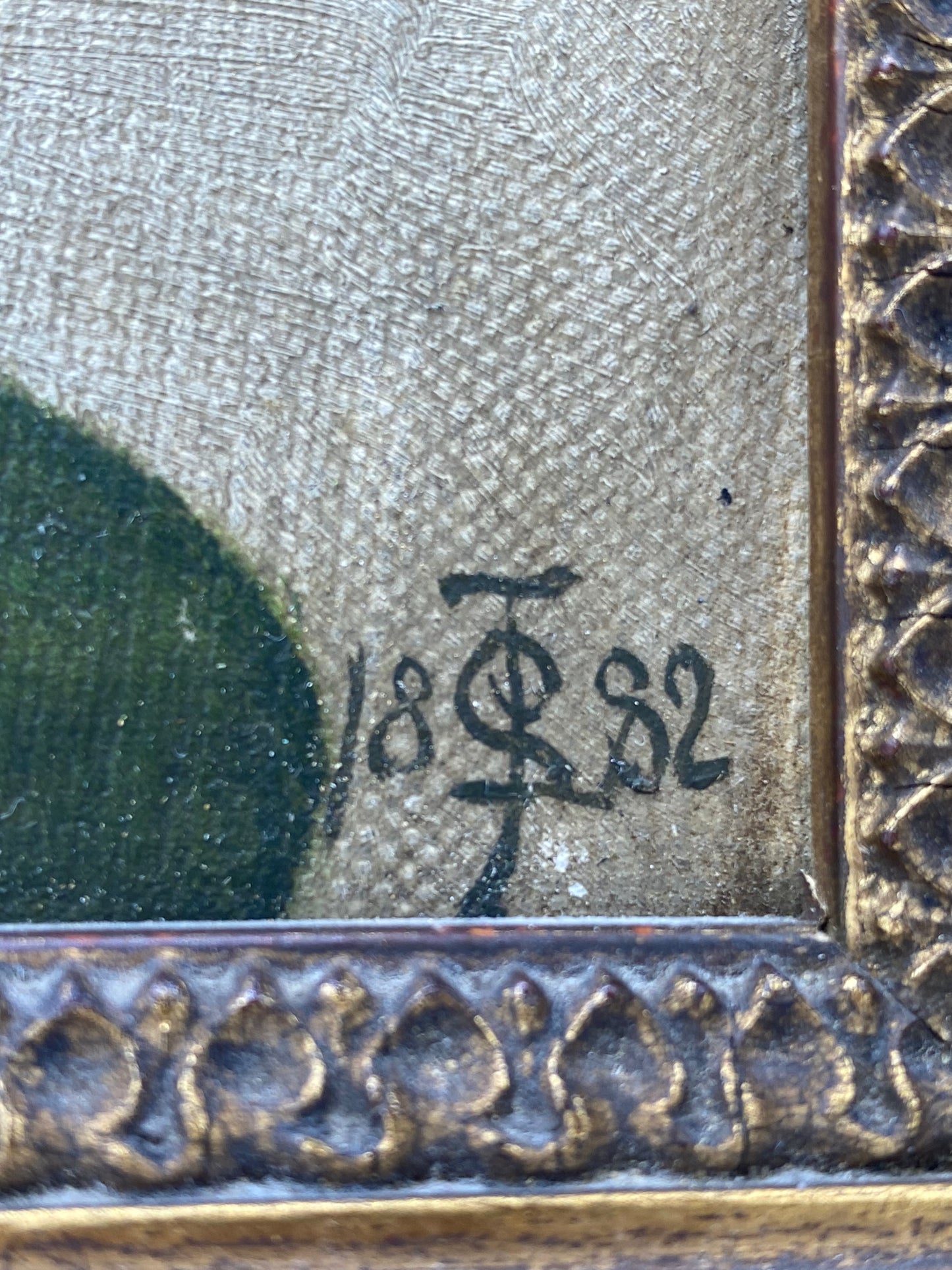 Frederiksberg villa. Naturalistisk oliemaleri. Danmark. 1882. Monogramsigneret
