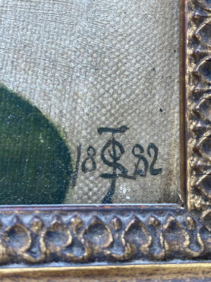 Frederiksberg villa. Naturalistisk oliemaleri. Danmark. 1882. Monogramsigneret