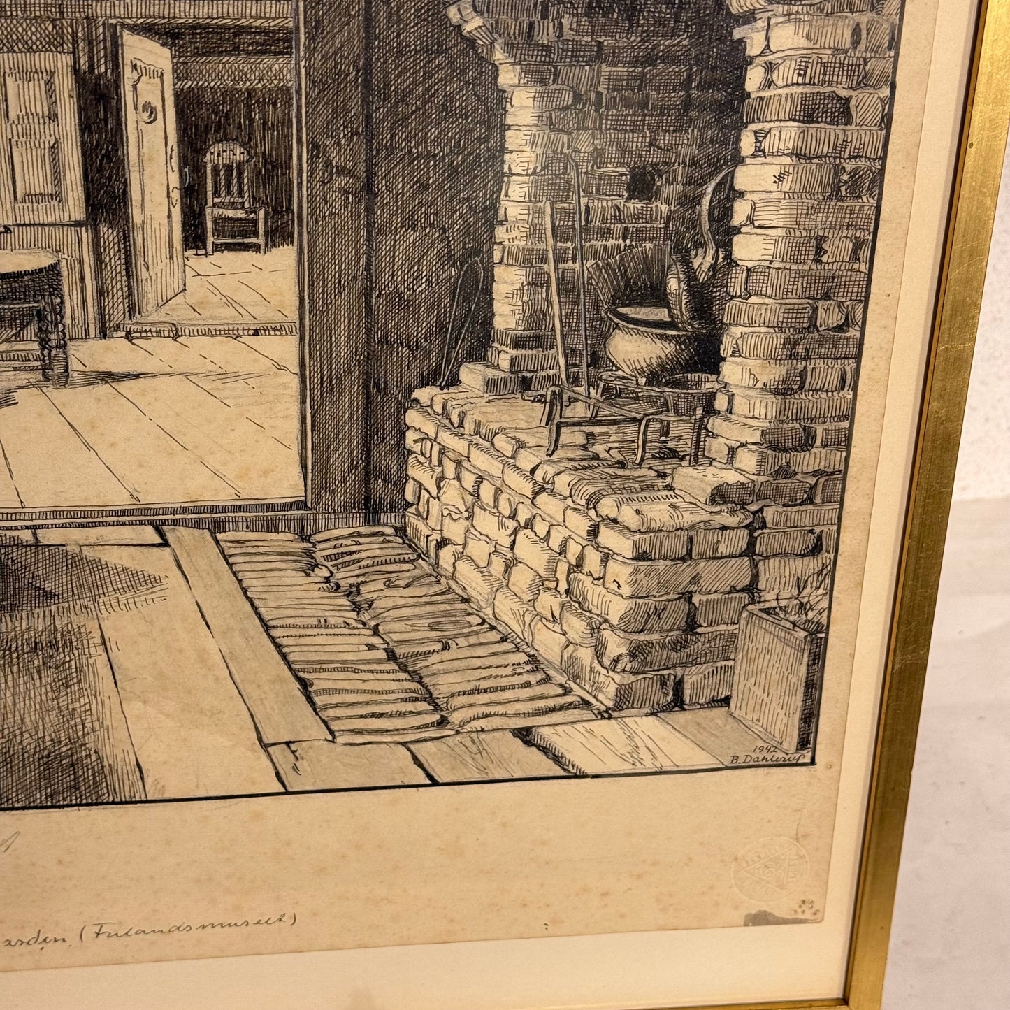 Benjamin Dahlerup (1898–1959) original blæk illustration tegning af Rømøgaarden (Frilandsmuseet.) Fra 1942.