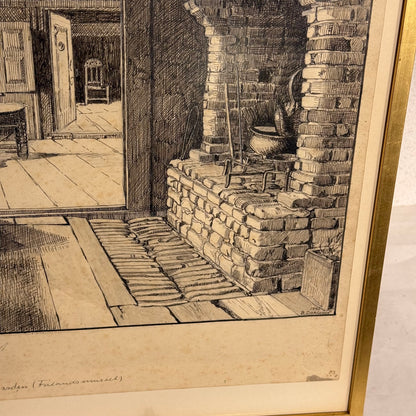 Benjamin Dahlerup (1898–1959) original blæk illustration tegning af Rømøgaarden (Frilandsmuseet.) Fra 1942.