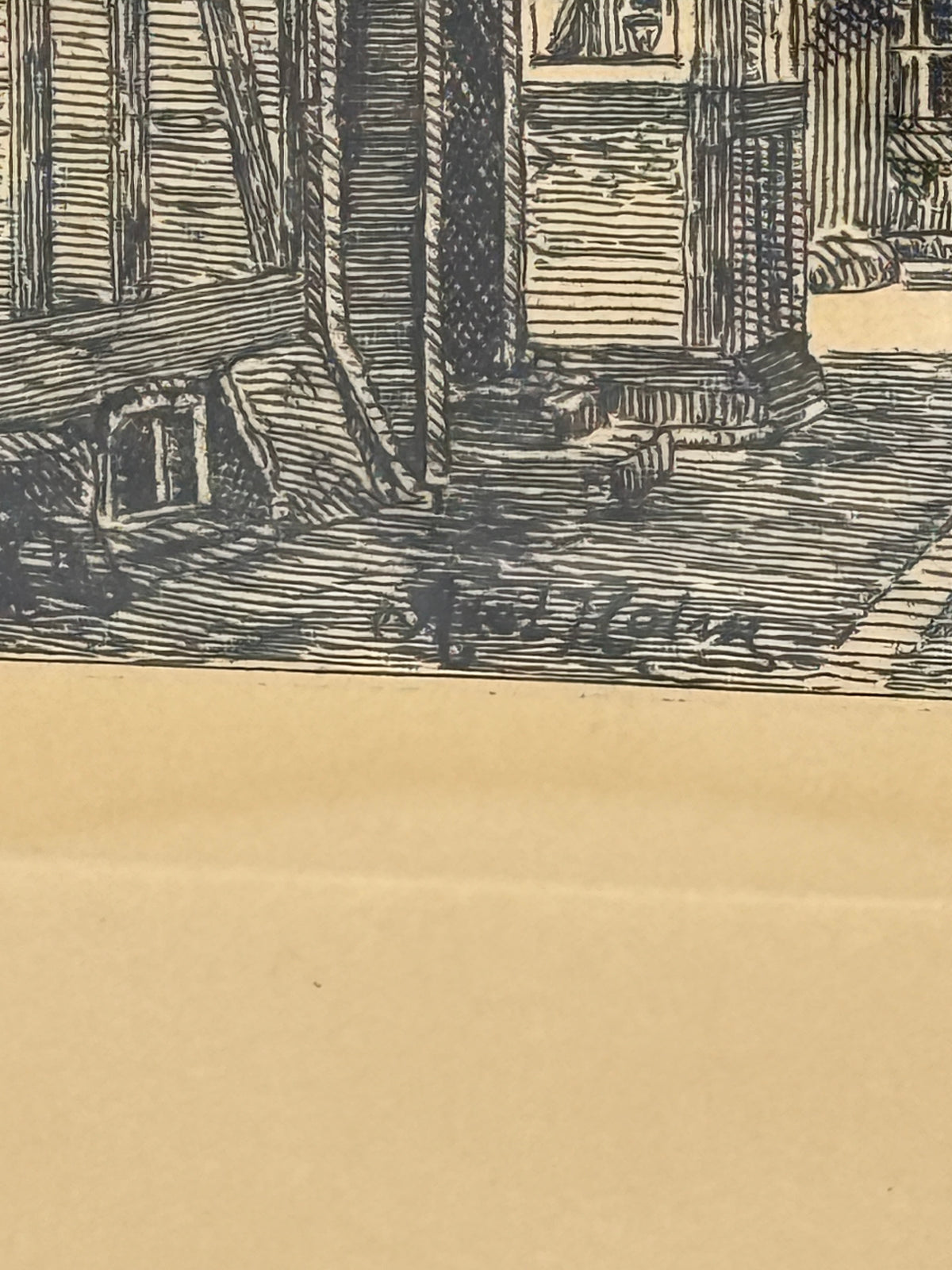 Et vintage billede af Vesterport, Faaborg, tegnet af Axel Holm, født i 1861 og død i 1935. Billedet er fra 1920'erne og viser en g