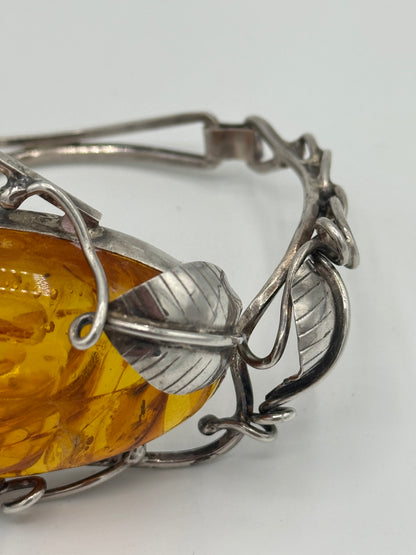 Vintage unika skønvirkestil Rav & Sterlingsølv armbånd. Gdansk, Polen. Fra 1980érne