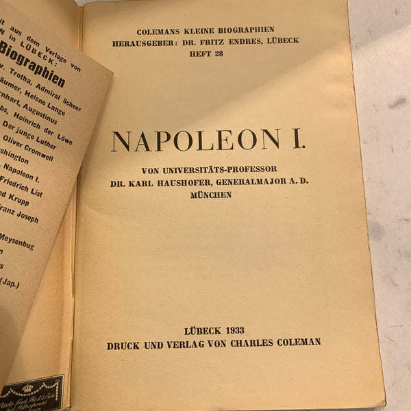 Napoleon 1 von Karl Haushofer, ældre tysk biografi hæfte, fra 1933.