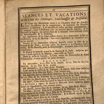 ASTRONOMISK OG HISTORISK ALMANAK AF BYEN LYON. Fransk bog fra 1745.