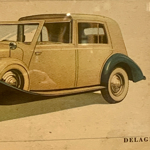 Delage. Originalt indrammet bil udklip, fra midt 1900 tallet.