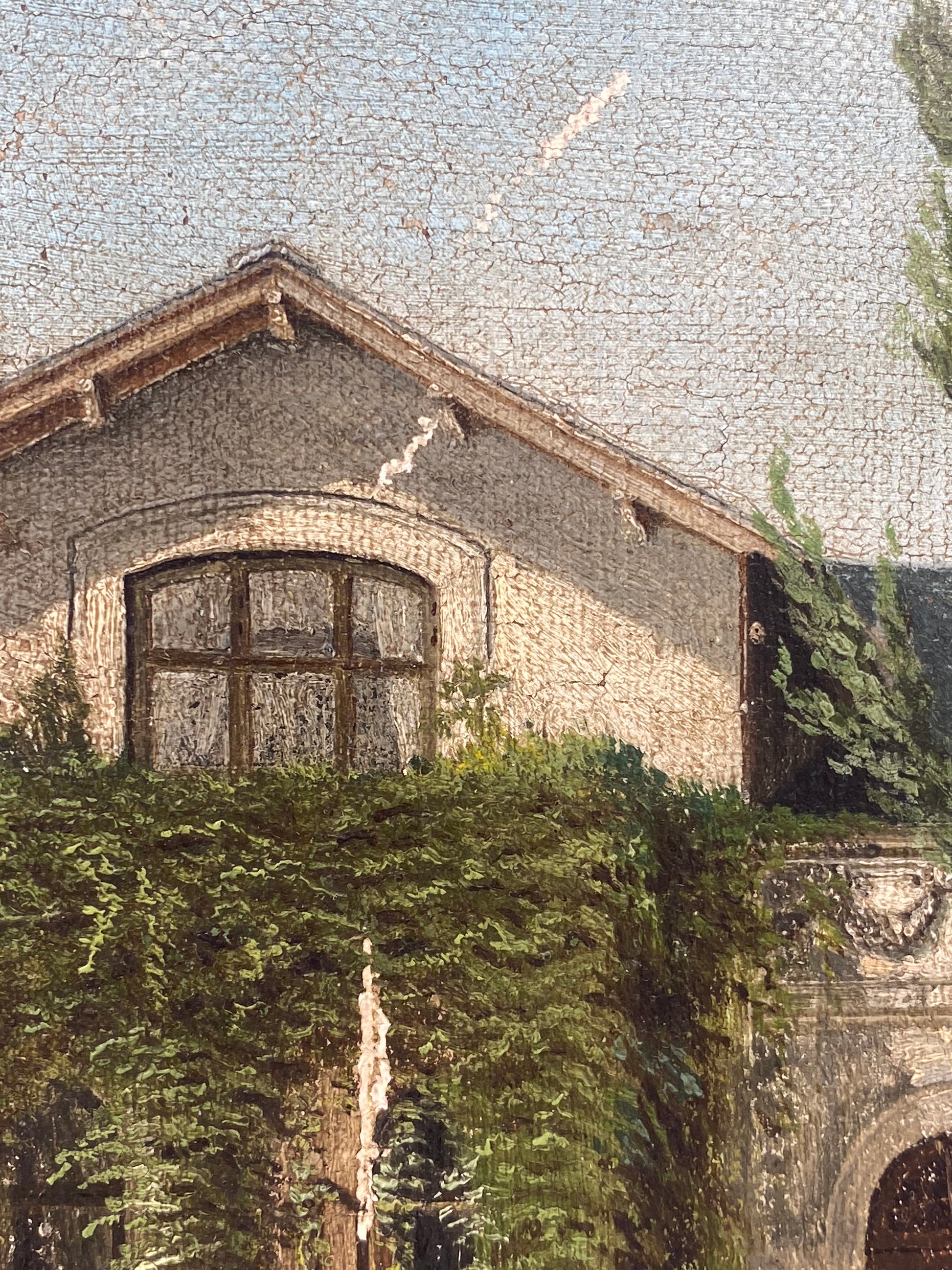 Frederiksberg villa. Naturalistisk oliemaleri. Danmark. 1882. Monogramsigneret