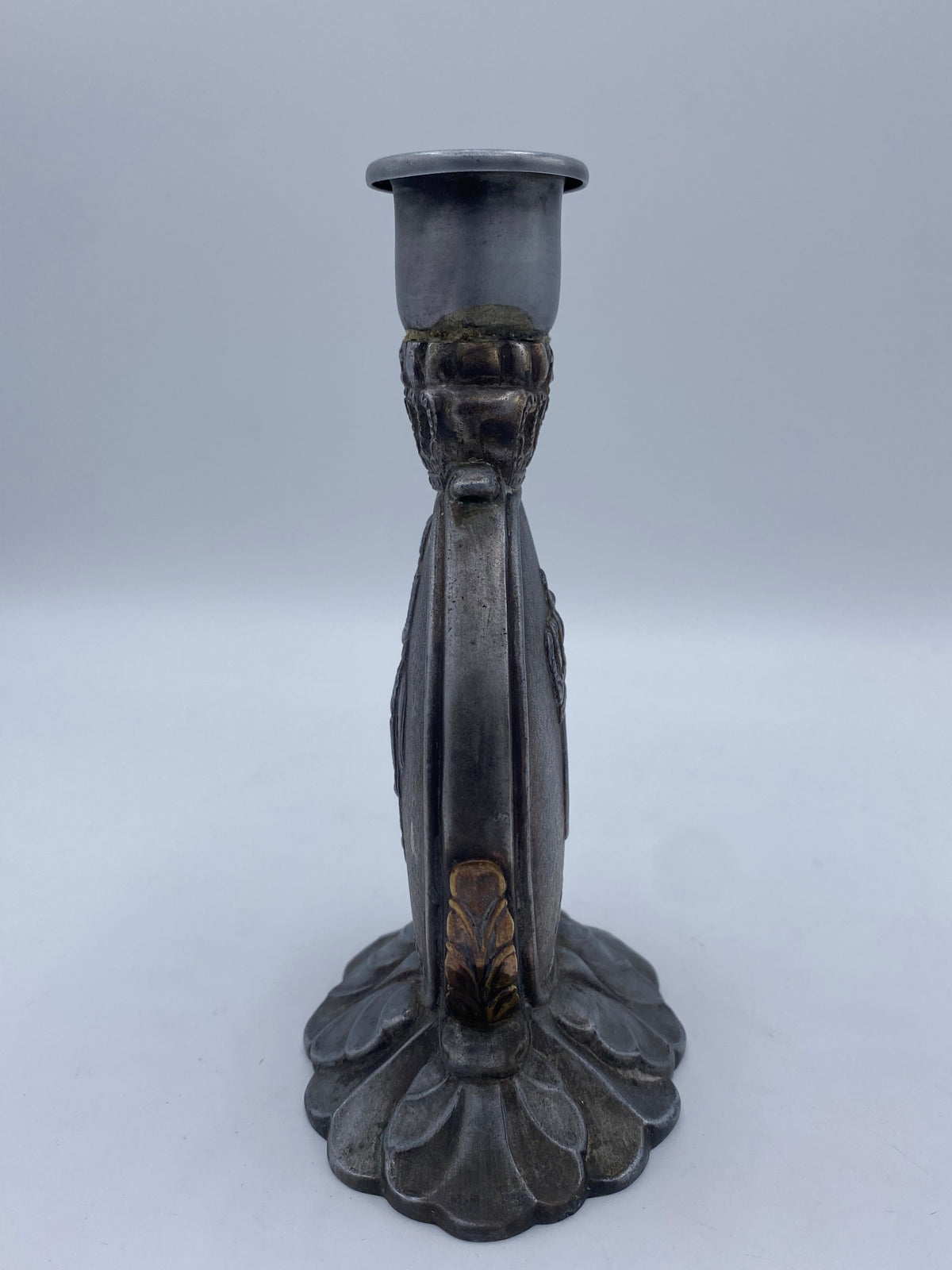 Vintage tin candle holder with a silver top. Denmark, 1940's