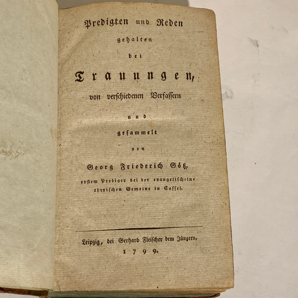 Predigten und Reden, Antikvarisk tysk religions bog, fra 1799. 1.Udgave, 1.Oplag.