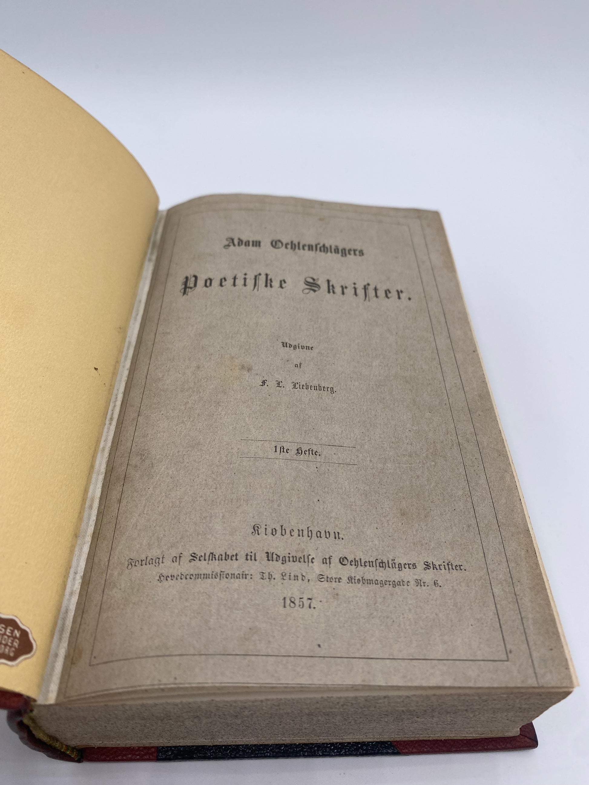 Oehlenschlägers Romantiske Dramaer. Af Adam Oehlenschläger. 1. Og 2. Del. Antikvarisk dansk bog. 1. Udgave. 1. Oplag. Fra 1857
