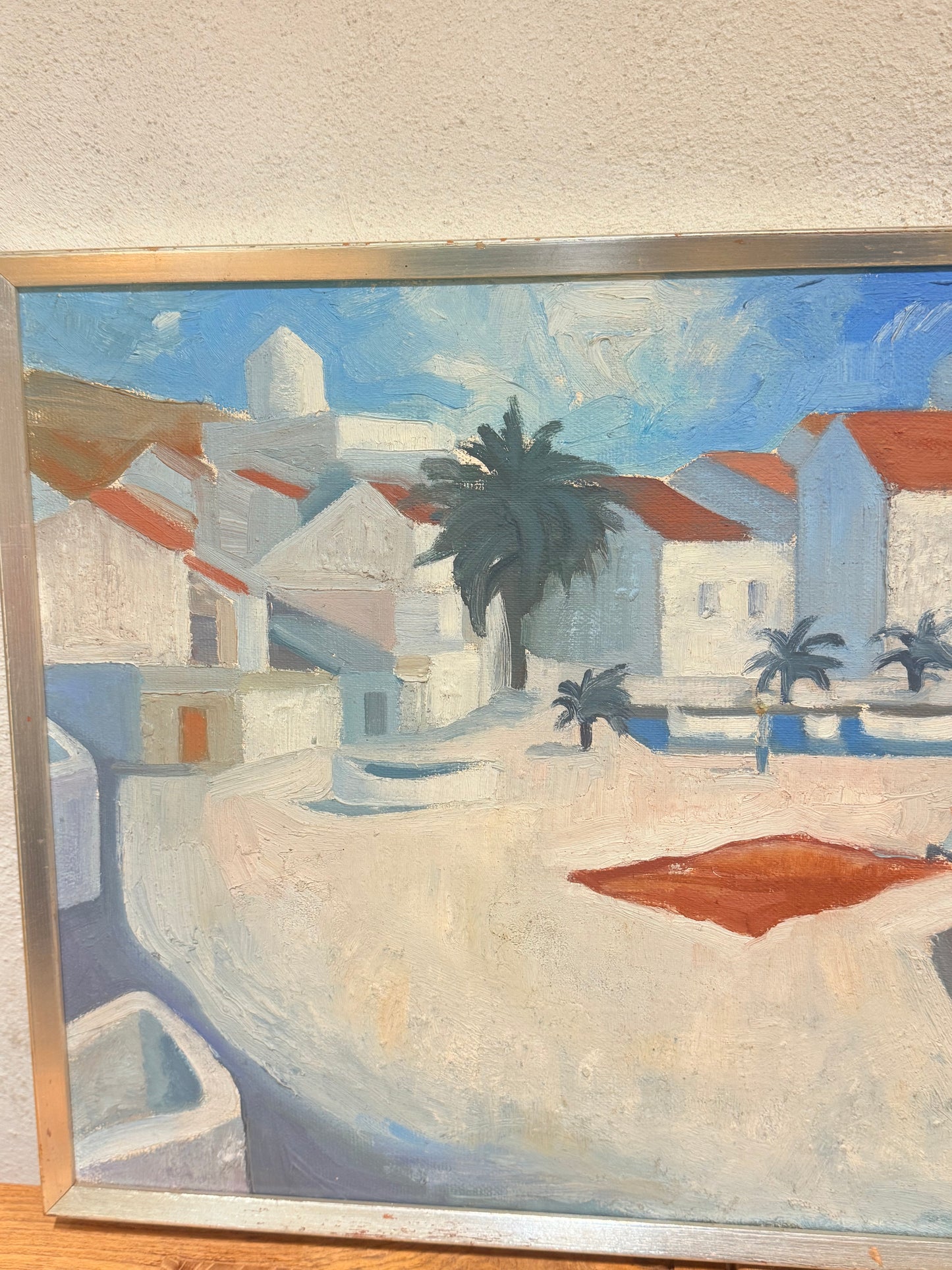 Arnulf 61. Kubistisk oliemaleri af Middelhavs havneby, fra 1961.