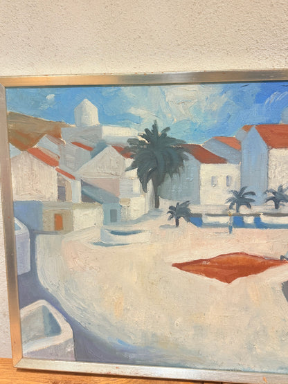 Arnulf 61. Kubistisk oliemaleri af Middelhavs havneby, fra 1961.