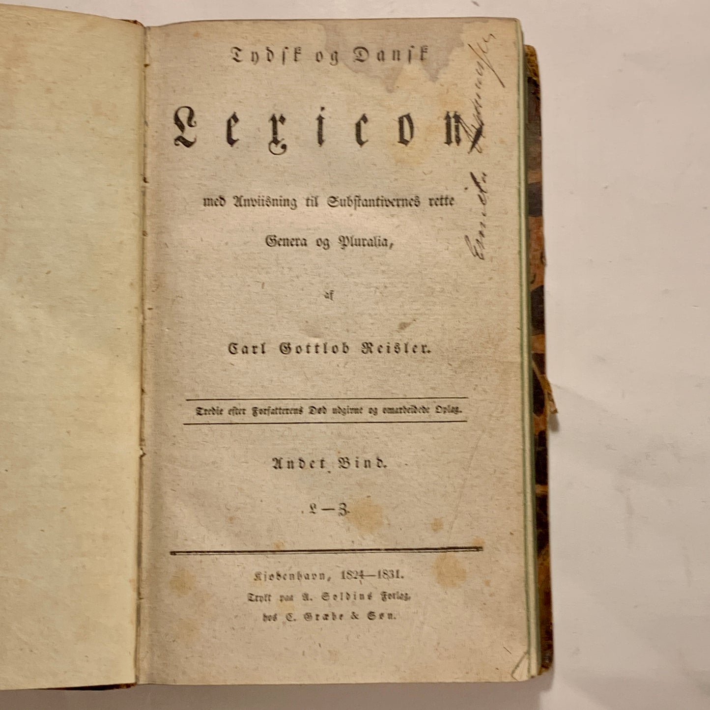 Carl Gottlob Reisler. German and Danish Lexicon 2. Antiquarian Danish book. From 1824-1831.