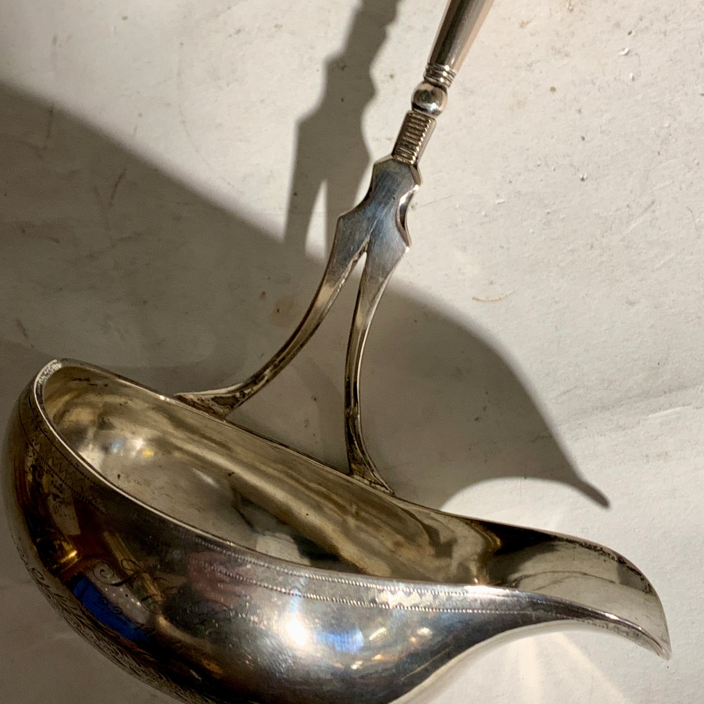 Antik lang sølv punch ske, fra 1842.