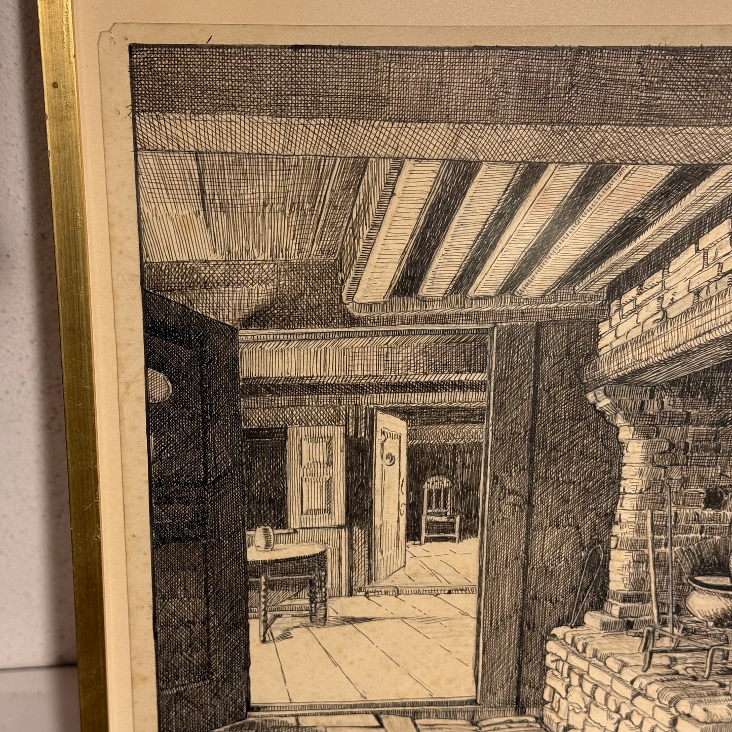 Benjamin Dahlerup (1898–1959) original blæk illustration tegning af Rømøgaarden (Frilandsmuseet.) Fra 1942.