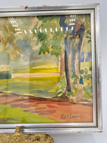 Rolf Jensen. Impressionistisk akvarel af parklandskab. Danmark. Slut 20. årh. Signeret