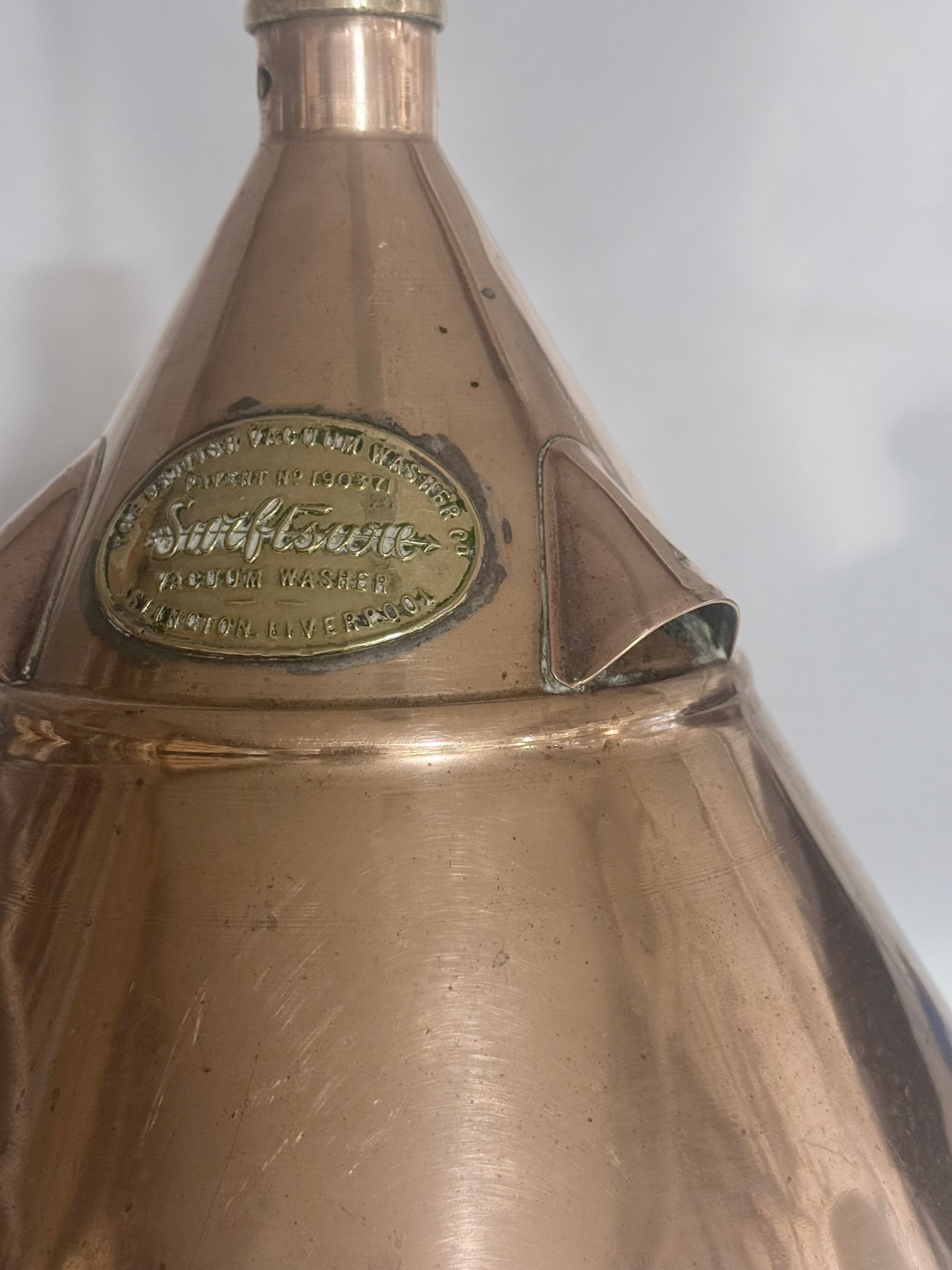 Antik "British Vacuum Washer Company" tragt lampe i kobber