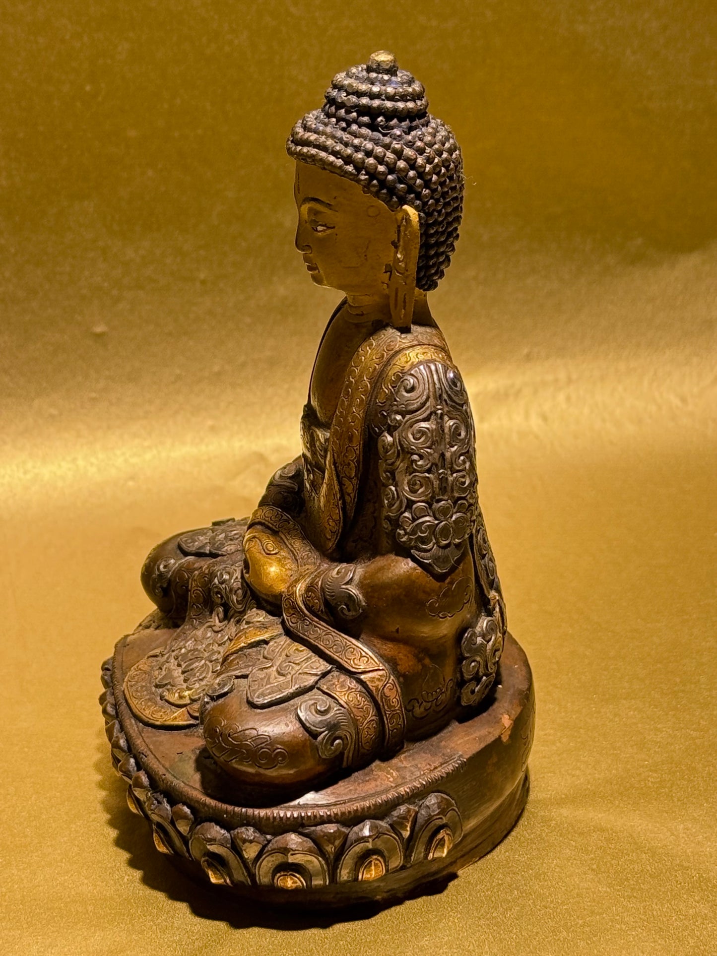 Forgyldt Amitabha Buddha i kobber og sterling sølv, fra 1900 tallet