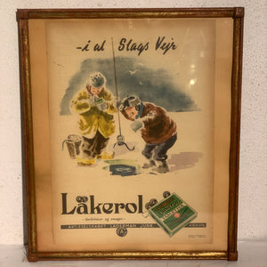 Original Läkerol reklame, fra 1940. Indrammet.