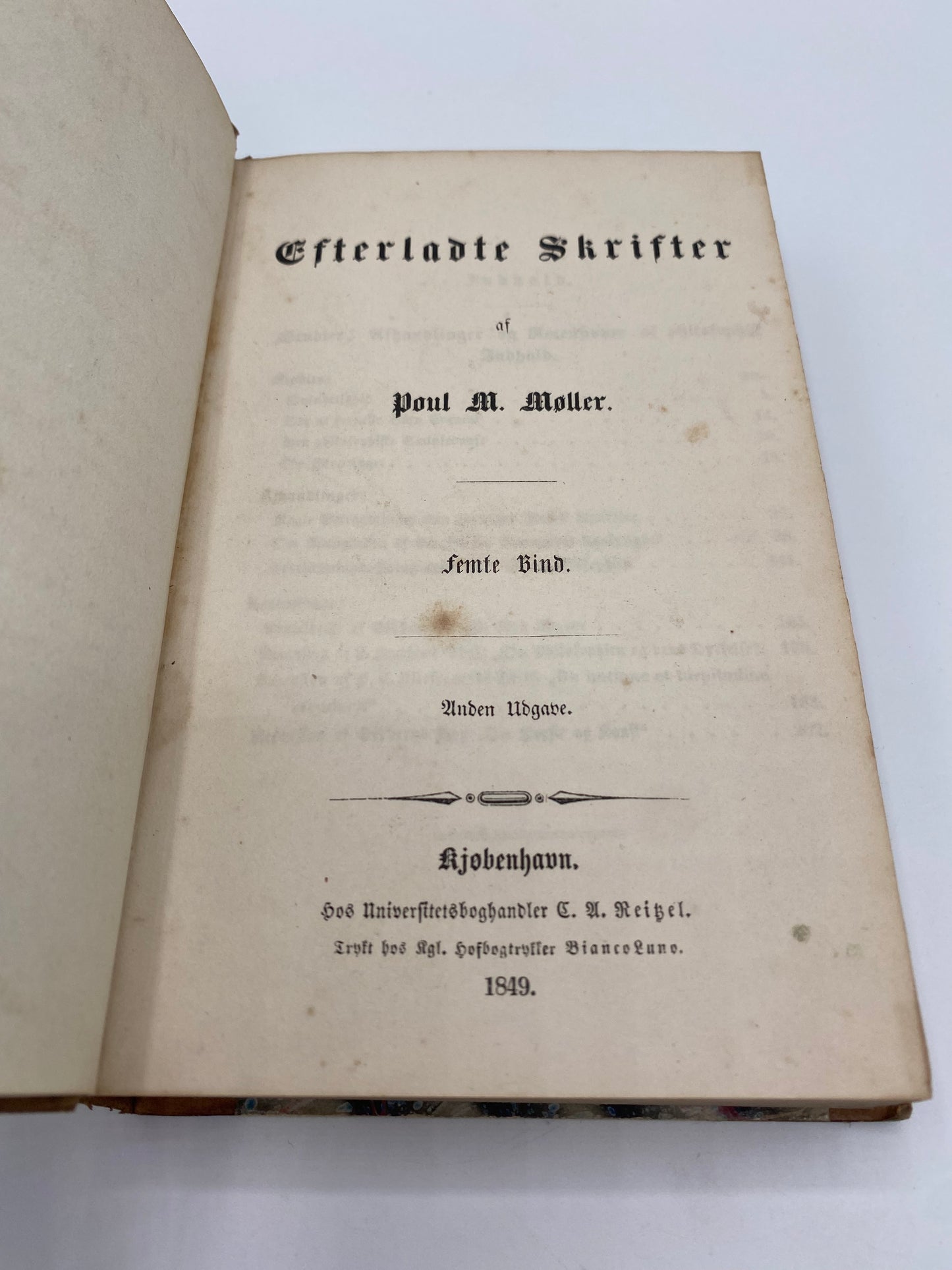 Efterladte Skrifter. 5. Bind. Af Poul M. Møller. Antikvarisk dansk bog. 2. Udgave. 1.Oplag. Fra 1849