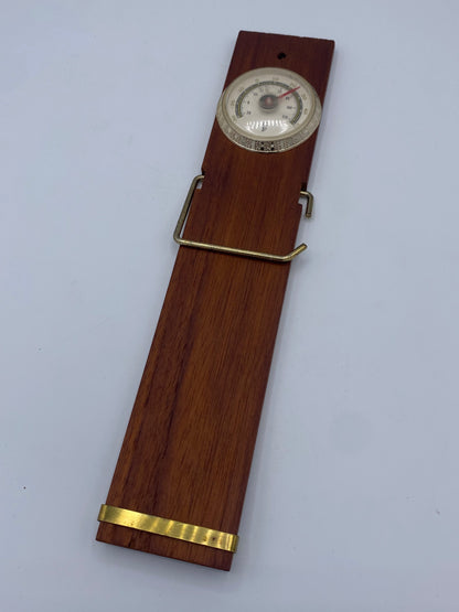 Vintage noterulle-holder med termometer. Teak og messing. Dansk. Midt 20. årh