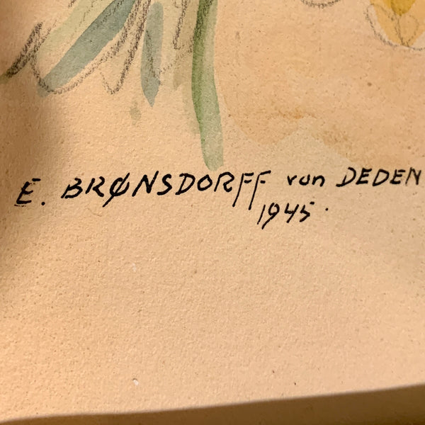 Erik Brønsdorff von Deden (f.1909-1991) Blomster akvarel fra 1945.