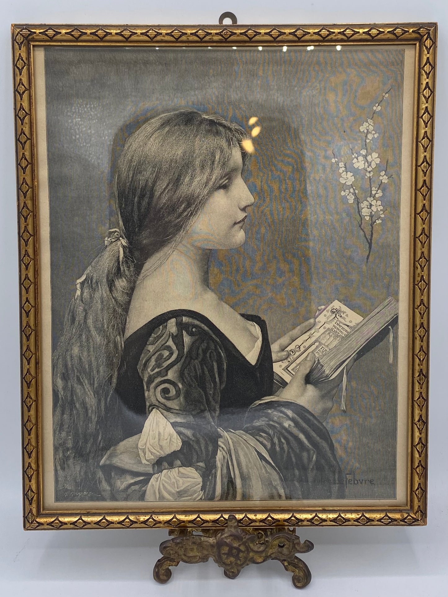 Den Lærende Venetianerinde. Antik dansk træsnitsgravering. Fra 1895