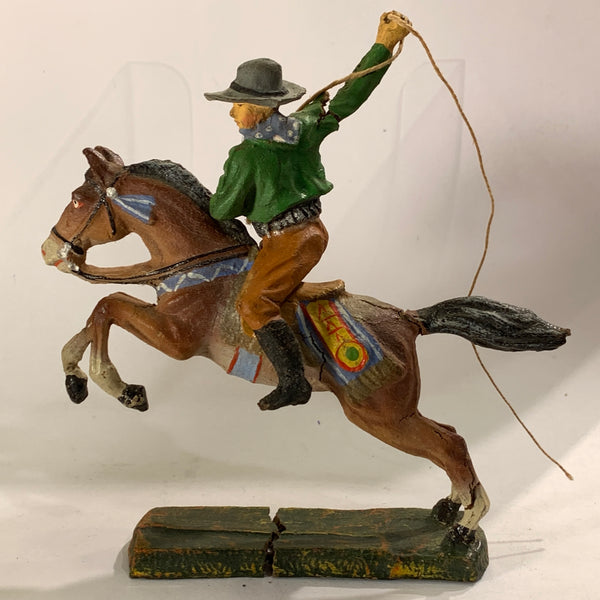 Elastolin Western figur, med hest, fra 1930/40érne.