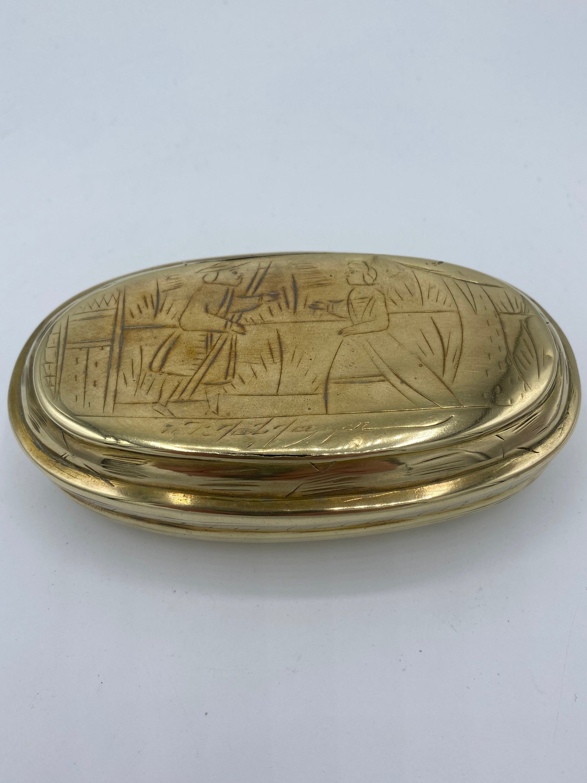 Antik tobaks æske i messing. Holland midt/slut 18.Årh