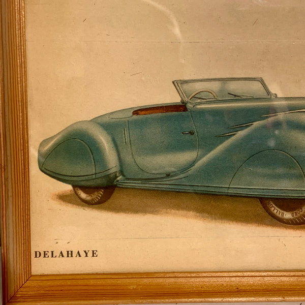 Delahaye. Originalt indrammet bil udklip, fra midt 1900 tallet.