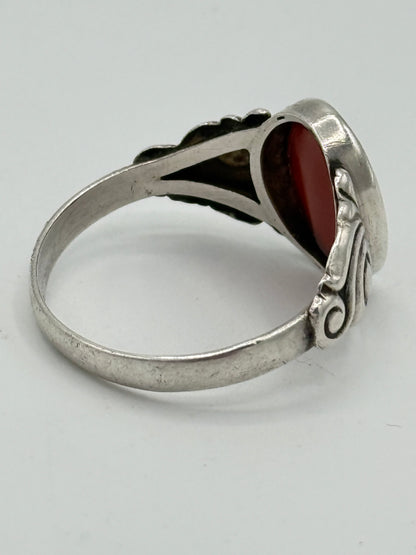 Hans Jensen & Co. (1899-1937.) Antik skønvirke sølv herre signet ring med Karneol