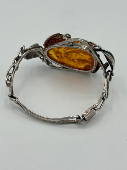 Vintage unika skønvirkestil Rav & Sterlingsølv armbånd. Gdansk, Polen. Fra 1980érne