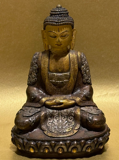 Forgyldt Amitabha Buddha i kobber og sterling sølv, fra 1900 tallet
