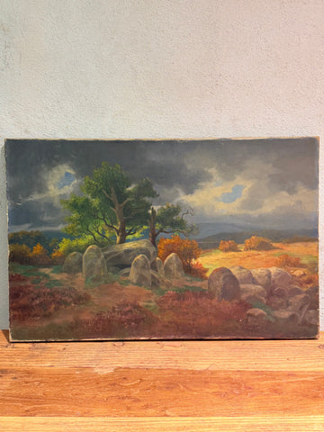 Jættestue. National Romantic oil painting. From the mid/late 19th century. Unknown artist.