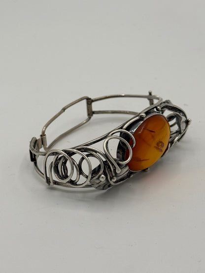 Vintage unika skønvirkestil Rav & Sterlingsølv armbånd. Polen. Fra 1980érne